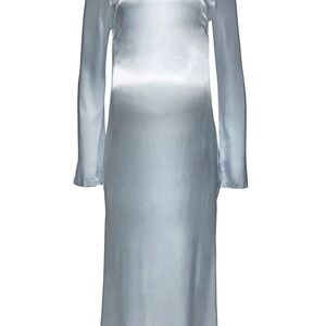 Maternity Satin Long Sleeve Maxi Dress in Light Silver
